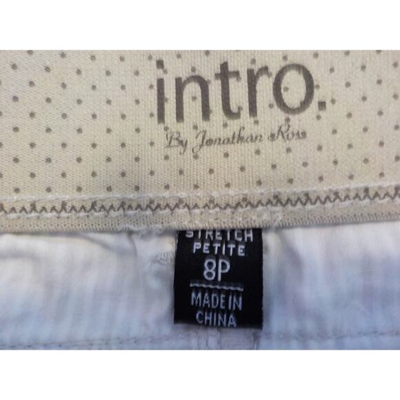 Intro Jonathan Ross Striped Capri Pants Women size 8 Petite Beige White Stretch - Picture 7 of 10